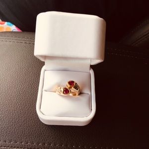 14k yellow gold red stone/diamond ring sz 5